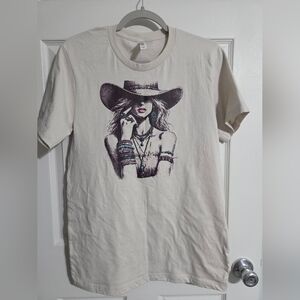 Graphic Turquoise Cowgirl Beige T-Shirt